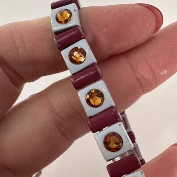 Roxanne Assoulin Womens Enamel Swarovski Crystal Stretch Bracelet Light blue Red - Picture 9 of 12